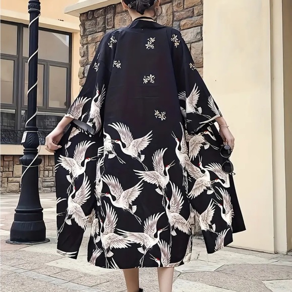 Unisex crane kimono Robe - Picture 7 of 15